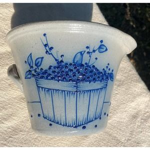 Vintage Salmon Falls blueberries salt glazed pottery batter bowl